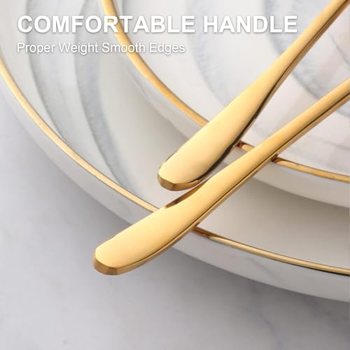 Round Stainless Steel Bouillon Spoons Soup Spoon, Gold Stainless Steel Large, Heavy-Weight Deep Bowl Spoon Set, Dinner Metal Spoons Set Grain Dessert Milk, Set of 4 - size: 4 pcs Gold