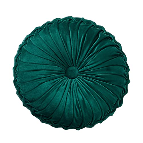 MOJUN Round Throw Pillow Round Velvet Pillow Pleated Round Filled Pillow Home Decorative Throw Pillow Cushion for Couch Chair Bed Car Floor (Dark Green, 14inch) - color: B Dark Green