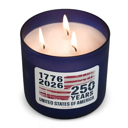 Colonial Candle 250th Anniversary Scented Jar Candle, 3 Wick, 14 oz, 60H Burn - Made in The USA - color: 250th Anniversary