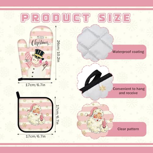 12 Pcs Christmas Pink Kitchen Towels and Oven Mitt Sets 4 Santa Claus Oven Mitts 4 Snowman Dish Towels and 4 Plaid Wreath Pot Holders Cooking Accessories for Winter Holiday Kitchen Decoration - style: Snowman