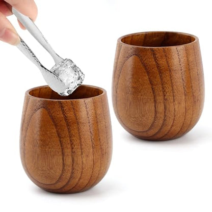 Wooden Bourbon Glasses Set, 2pack Old Fashioned Whiskey Charred Tumbler with Ice Tweezer, Drinking Glass Set Birthday Whiskey Gifts for Men, Dad or Brother Bourbon Lovers, 9oz
