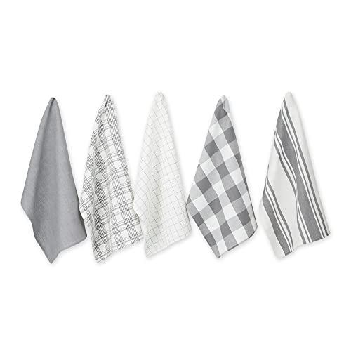 DII Basic Kitchen Large Cotton Dishtowel Set of 5, 18x28, Gray - color: Gray