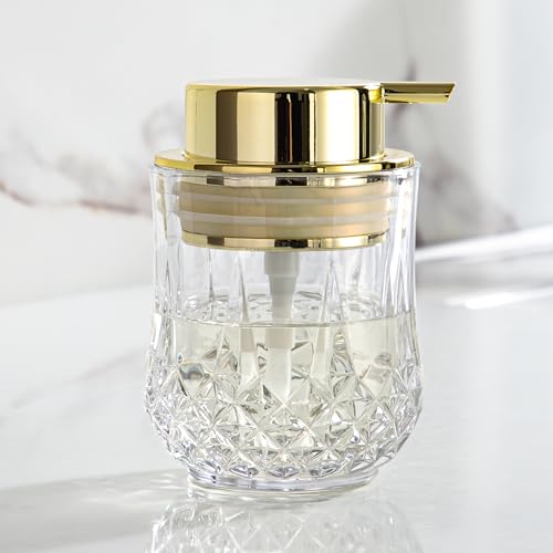 Enra Glass Soap Dispenser with Gold Pump, Lotion Dispenser for Bathroom | Refillable Liquid Soap Bottle with Clear Glass Design. Perfect for Bathroom, Kitchen Sinks,Countertops and Vanity Decor. - color: Clear-gold Liquid Pump