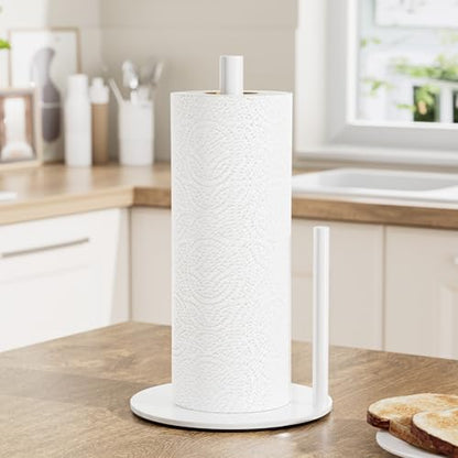 Paper Towel Holder White Stainless Steel Kitchen Countertop Roll Organizer | Standing Paper Towel Holders Roll Dispenser Simple White Weighted Base - color: White