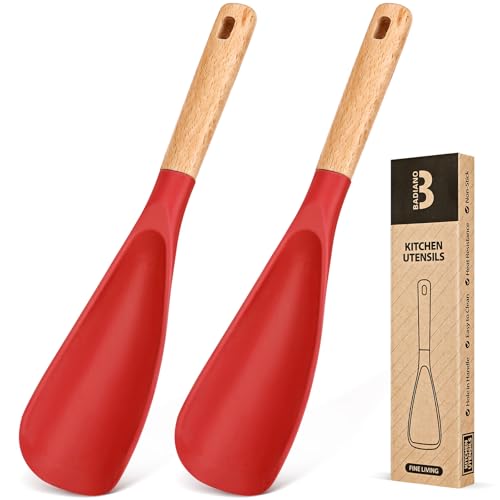 Cooking Spoon for Nonstick Cookwares, Great for Cooking and Serving Sturdy BPA-Free Matte Silicone, Wood Handle Spoon for Mixing, Scoop, and Scrape (2 Pack of Red, 11.4 inch) - color: 2 Pack of Red, size: 11.4 inch