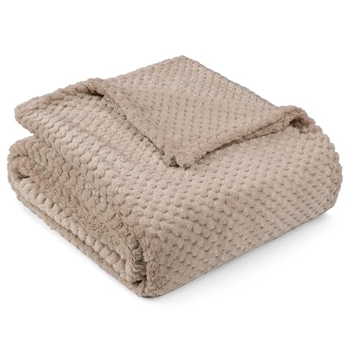 PAVILIA Fleece Throw Blanket for Couch Sofa Bed, Taupe Tan Beige 60x80 Twin | 280 GSM Soft Fuzzy Waffle Textured Jacquard Microfiber, Warm Lightweight Fade-Resistant Decorative Decor, All Season Gift - color: Taupe, size: 60 X 80 Inches - Twin