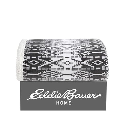 Eddie Bauer - Throw Blanket, Brushed Fleece & Plush Sherpa Soft Bedding, Blanket for Couch & Bed (San Juan Grey, 50" x 60") - color: San Juan Grey, size: 50" x 60"