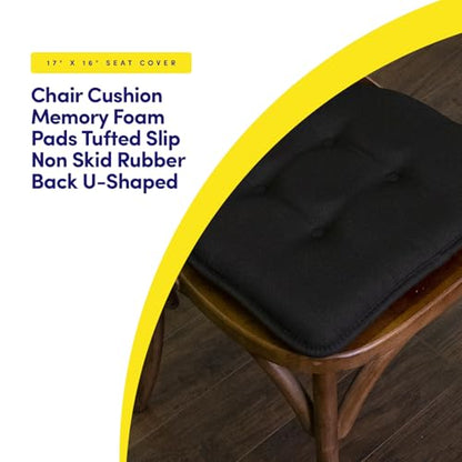 Sweet Home Collection Chair Cushion Memory Foam Pads Tufted Slip Non Skid Rubber Back U-Shaped 17" x 16" Seat Cover, 2 Count (Pack of 1), Black - color: Black, size: 2 Pack, style: Foam Pads