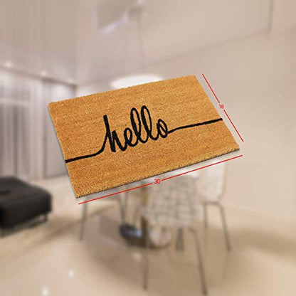 Hello Coco Coir Doormat - Non-Slip Backing, Heavy-Duty, Outdoor Entrance Mat (18" x 30" in) - size: 18" x 30" (Rectangular)
