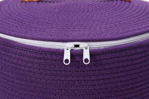 16"x20" Extra Large Cotton Rope Basket with Zipper Lid, Woven Laundry Hamper and Blanket Storage Basket, Round Clothes Bin for Living Room Bedroom, Purple - color: All Purple