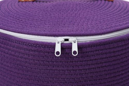 16"x20" Extra Large Cotton Rope Basket with Zipper Lid, Woven Laundry Hamper and Blanket Storage Basket, Round Clothes Bin for Living Room Bedroom, Purple - color: All Purple