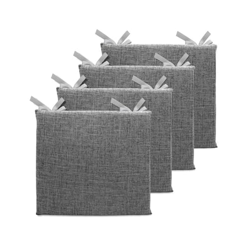 Lifup 4 Pack Chair Cushion Memory Foam Pads, Square Non-Slip Thick Dining Chair Cushions with Ties and Removable Cover for Home Office Restaurant Chair Pads Grey 2 18 x 18 Inch | Memory Foam Pads, Non-Slip, Thick, Removable Cover with Ties, Seat Cushions