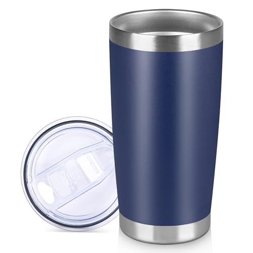 20 oz Tumbler Stainless Steel Tumblers Bulk with Lid Double Wall Insulated Coffee Tumbler Cups for Hot & Cold Drinks Powder Coated Travel Coffee Tumbler Mug Metal (Navy Blue, 1 pack) - color: Navy Blue, size: 20 Ounces