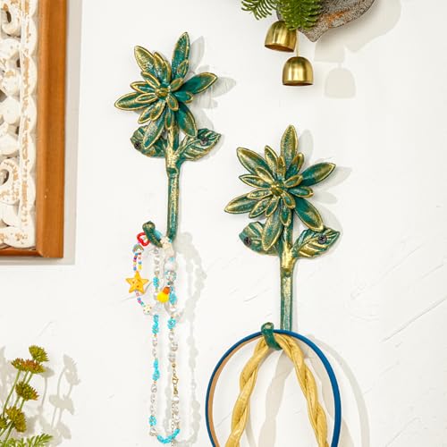 Sungmor 2 Pack Cast Iron Coat Hooks - Flower Shaped& Antique Green | Heavy Duty Wall Hook for Coats,Hats,Keys - Hanger for Entryway,Bathroom and Bedroom - color: Antique Green
