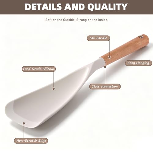 Cooking Spoon for Nonstick Cookwares, Multifunction Spatula Spoon, Great for Both Cooking and Serving, Wood Handle Spoon for Stirring, Mixing, Serving (2, WHITE) - color: White