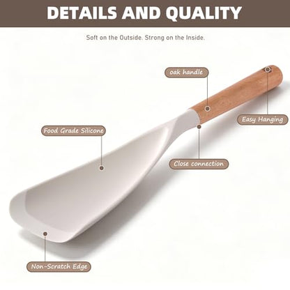 Cooking Spoon for Nonstick Cookwares, Multifunction Spatula Spoon, Great for Both Cooking and Serving, Wood Handle Spoon for Stirring, Mixing, Serving (2, WHITE) - color: White