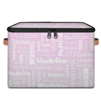 Custom Name Storage Basket, Personalized Keepsake Box,Grey Pink | Foldable Fabric Gradient Large Memory Bin with Handle Lid Lightweight Waterproof Dustproof, 14"L x 10.2"W x 10.4"H - color: Option 12