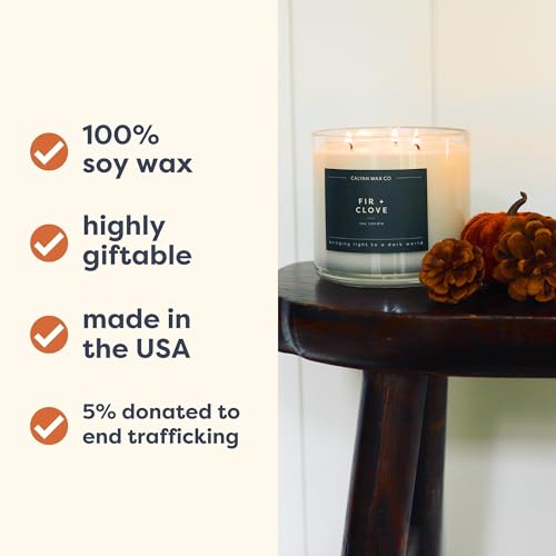 Calyan Wax Co. Fir & Clove 3 Wick Scented Candle - 43 Hour Burn | Made in the USA Luxury Clean Soy Wax Candles - Long Lasting Large Glass Jar Candle for Home - 3 Wicks - 14.9oz - color: Fir + Clove
