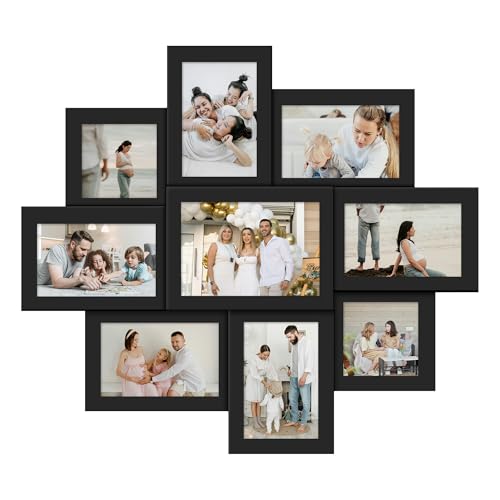 Jerry & Maggie 9 Opening Picture Frames Collage Wall Decor, Vintage Modern Farmhouse Gallery Wall Decor, Hanging Photo Frames Set, Holds 4×4, 4×6 & 5×7 Photos, Black - color: Black