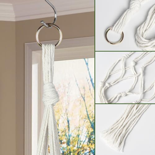 AOMGD 6 Pack Macrame Plant Hanger Indoor Hanging Planters, 43", Ivory | Indoor Outdoor, Includes 6 S Hooks and 6 Hook Nails, Hanging Plant Holder, Boho Home Decor