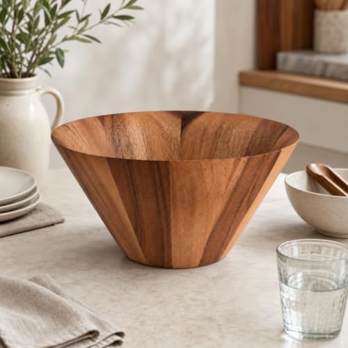 Arthur Court Acacia Wood Serving Bowl - Large Straight Side Salad Bowl for Fruits and Snacks - 12" Diameter x 7.5" Tall - size: Straight