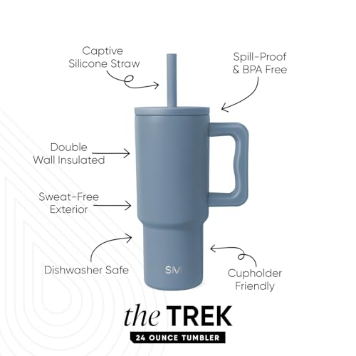Simple Modern Kids Tumbler with Straw & Handle | 24oz | Blue | Trek Kids Water Bottle, Toddler Cup | Insulated Stainless Steel, Spill-Proof Straw Lid | Blue Dune - color: -Blue Dune, size: 24 Ounces