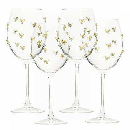 10 Strawberry Street Gold Bow Glassware, Red Wine, Set of 4 - size: Red Wine