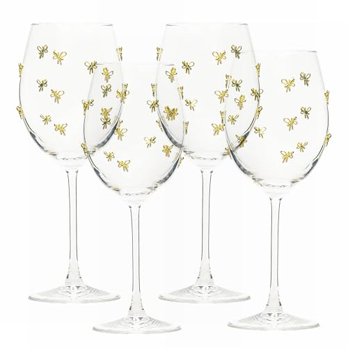 10 Strawberry Street Gold Bow Glassware, Red Wine, Set of 4 - size: Red Wine