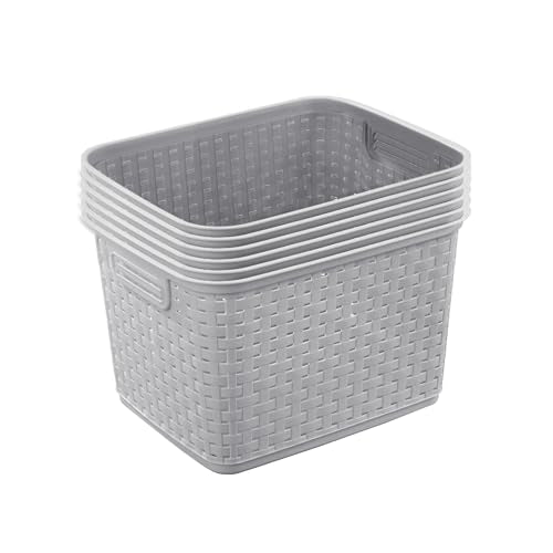 Sterilite Tall Weave Basket, Rectangular Plastic Décor Bin, Gray, 6 Pack | Multi-Purpose and Decorative Organizer for Clothes, Shelves, Closets, Pantries, Living Rooms or Offices - size: 6 Pack