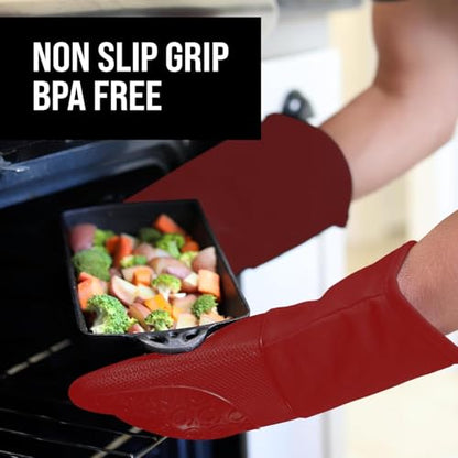 BPA-Free Silicone Oven Mitts Ultra Heat Resistant up to 500°F - Oven Mitts with Thick Cotton Liner - Long Slip Resistant Pot Holders, Flexible Oven Gloves - Empire Red 13.7 - color: Empire Red, size: 2-Piece 13.7" Oven Mitts