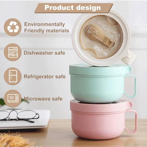 Rarapop 28.7oz Microwave Soup Bowl Containers with Lids, Wheat Straw Ramen Noodles Cup Mug for Instant Noodles,Oatmeal, Gumbo, Salad,Crunch,Cereal & More - Easy-Grip Design, Pink - color: Pink