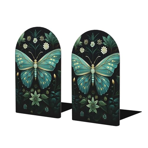 Blue Butterfly Leaf Wooden Bookends for Shelves Decorative Book Ends Universal Book Organizer Holder for Office, Heavy Books, Vinyl Records - color: Blue Butterfly Leaf