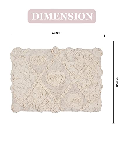 Home Weavers Bath Mat, Modesto Collection 100% Cotton, Rectangle 17''x24'', Soft Absorbent Bath Rug, Non Slip, Quick Dry, Washable, Ivory