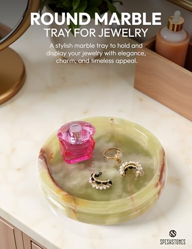 Marble Jewelry Dish, 5" Handmade Green Ring Tray | Handmade trinket holder for earrings, necklaces, keys & candles, Catchall for vanity, nightstand & gift for women - color: Green Onyx