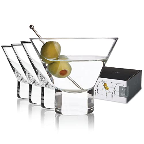 Viski Crystal Stemless Martini Glasses - Fun Cocktail Glasses, Crystal Clear Coupe Glass Gift Set, 7.5 oz, Martini Glasses Set of 4 - style: Stemless Martini Glasses