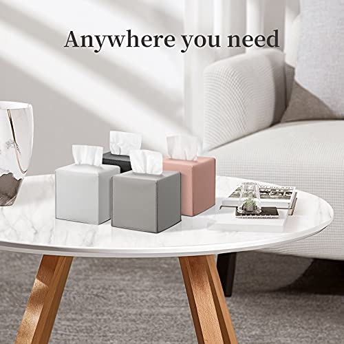 REGELETO Square Tissue Box Cover, Pu Leather Tissue Box Holder with Bottom Belt Modern Stylish Tissue Box Organizer for Bathroom, Bedroom, Hotel, Office Desk 5"X5"X5"-Grey - color: Single Grey