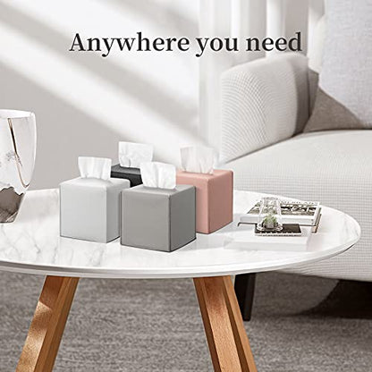 REGELETO Square Tissue Box Cover, Pu Leather Tissue Box Holder with Bottom Belt Modern Stylish Tissue Box Organizer for Bathroom, Bedroom, Hotel, Office Desk 5"X5"X5"-Grey - color: Single Grey