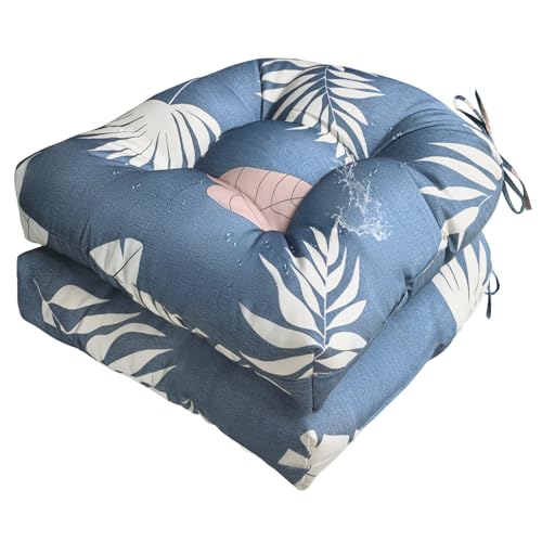 Gnostik Outdoor Indoor Floral Seat Cushions 18.6"X18.6" Waterproof Patio Chair Pads for Porch, Dining, Garden, Balcony, Office Set of 2, Blue Leaf - color: Grey Leaf