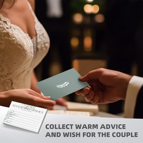 Advice & Wishes Cards Set - 60 Blank Cards with Keepsake Wooden Box, Sage Green Daesign - Perfect for Weddings, Anniversaries - color: LUCKY EUCALYPTUS