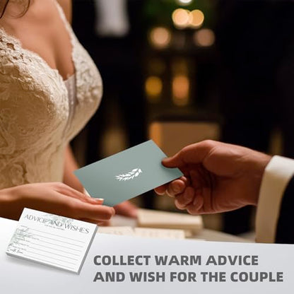 Advice & Wishes Cards Set - 60 Blank Cards with Keepsake Wooden Box, Sage Green Daesign - Perfect for Weddings, Anniversaries - color: LUCKY EUCALYPTUS