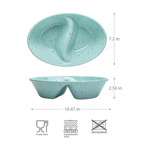 Confetti Divided Bowl Set of 2, 100% Melamine BPA-Free Stackable Unbreakable Bowls with Two Compartments, Ideal for Snacks, Chips & Dips, Cereal, Dishwasher-Safe Color: Green - color: Confetti Green