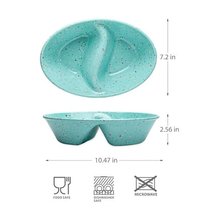Confetti Divided Bowl Set of 2, 100% Melamine BPA-Free Stackable Unbreakable Bowls with Two Compartments, Ideal for Snacks, Chips & Dips, Cereal, Dishwasher-Safe Color: Green - color: Confetti Green