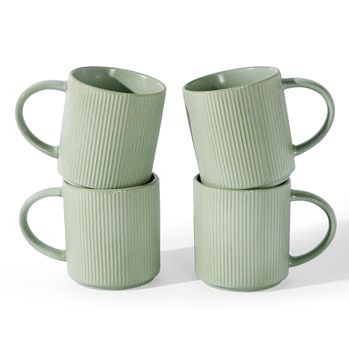 famiware Coffee Mug Set of 4, Star 16 oz Large Mugs Cup Set with Handle | Ceramic Mug for Coffee, Latte, Tea, Stackable Drinkware Set, Microwave & Dishwasher Safe, Matte Green - color: Matte Green, size: 4 Count (Pack of 1)