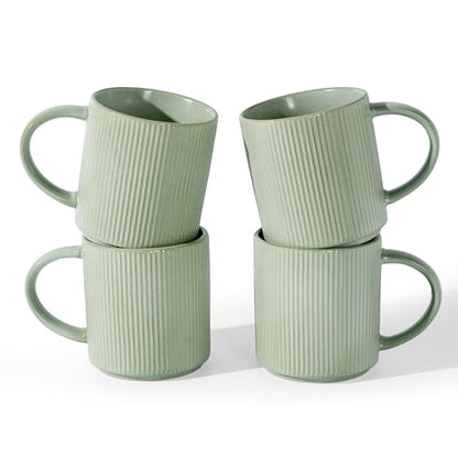 famiware Coffee Mug Set of 4, Star 16 oz Large Mugs Cup Set with Handle | Ceramic Mug for Coffee, Latte, Tea, Stackable Drinkware Set, Microwave & Dishwasher Safe, Matte Green - color: Matte Green, size: 4 Count (Pack of 1)