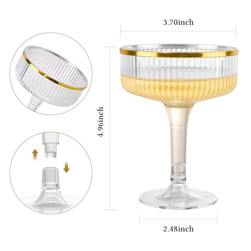 Goodluck 4-Tier Champagne Tower Glass - 20PCS 7oz Champagne Flutes Gold Rim | Plastic Coupe Glasses with Vertical Stripes for Weddings, Celebrations, Parties & Birthdays - color: Clear Gold Rim