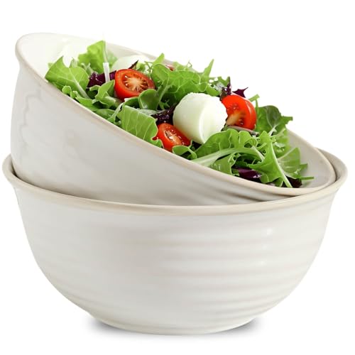 Serving Bowls Set of 2, 9 Inch Large Ceramic Mixing Bowls for Kitchen, Perfect for Salad Pasta Soup Pho Popcorn Baking Cooking, Ideal for Daily Meals Party Dinner Entertaining, Creamy White - color: White, size: 84 Ounce