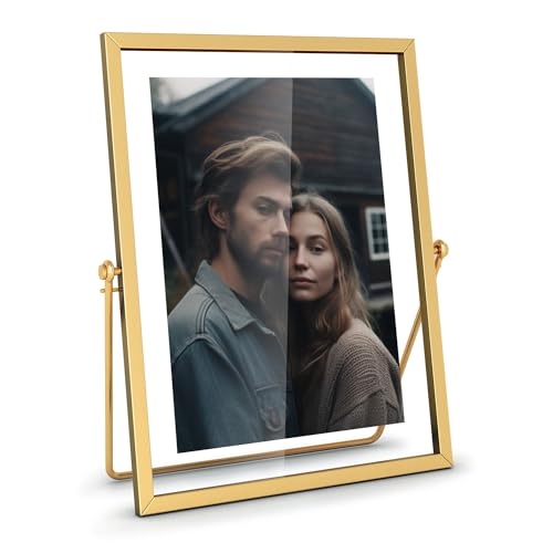 4x6 Floating Picture Frame, Gold Metal Pressed Flowers Desk Frame With Glass for Multiple Sizes (4x6, 5x7) - Great for Photos, Gift, Pictures, Wedding, Portraits - color: 4"x6" Gold