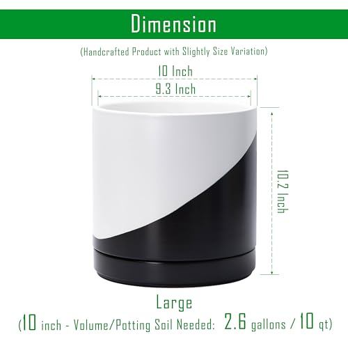 D'vine Dev 10 Inch Ceramic Planter Pot, Black White Diagonal, 94-O-E-K | Modern Cylinder Design, Drainage Hole & Saucer Included, Stable Structure, Elegant Home Accent - color: Oblique Monochrome Black & White, size: Large