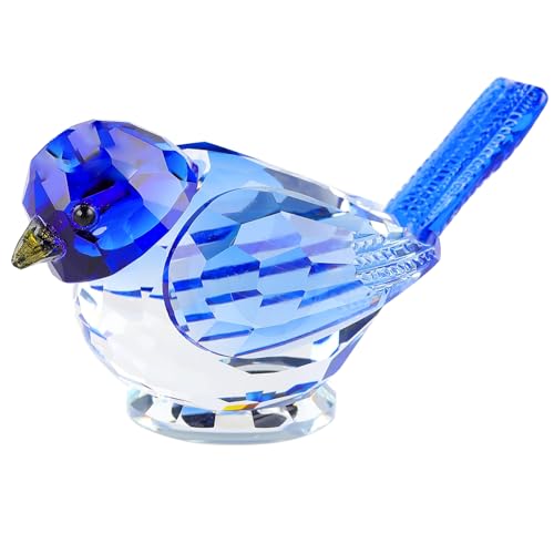 YWHL Blue Crystal Bird Figurine, Handmade Bird Gifts for Women Men, Art Glass Birds Animals Collectible Figurines for Desk Table Home Decoration - color: Blue