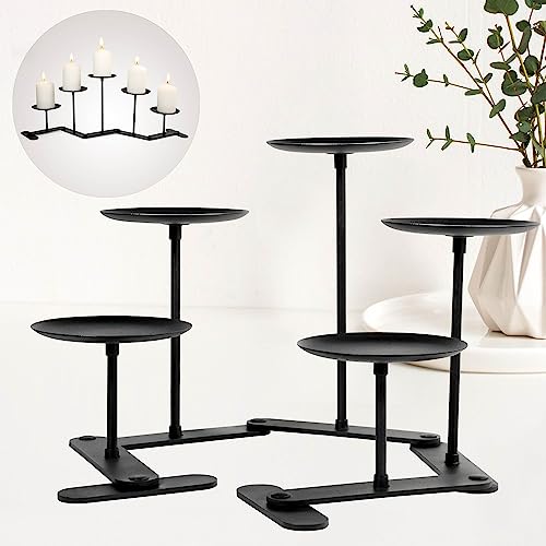 Adjustable 5-Pillar Metal Candelabra, Matte Black Candle Holder | Weighted Iron Base Prevents Wobbling, Fast 3-minute assembly, Elegant Matte Black Decor for Mantle & Table (No candles). - color: A-5 Candles